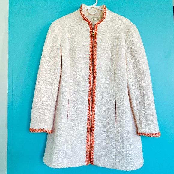 Sail to Sable Hand-Embroidered Boucle Zip Coat in Creme (size L) - Picture 2 of 14